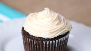 Chocolate cupcake with blood orange olive oil and cream cheese frosting